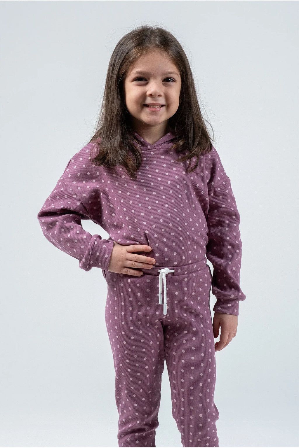Kız Çocuk Puantiyeli Kapüşonlu Takım – 3 Renk Seçeneği