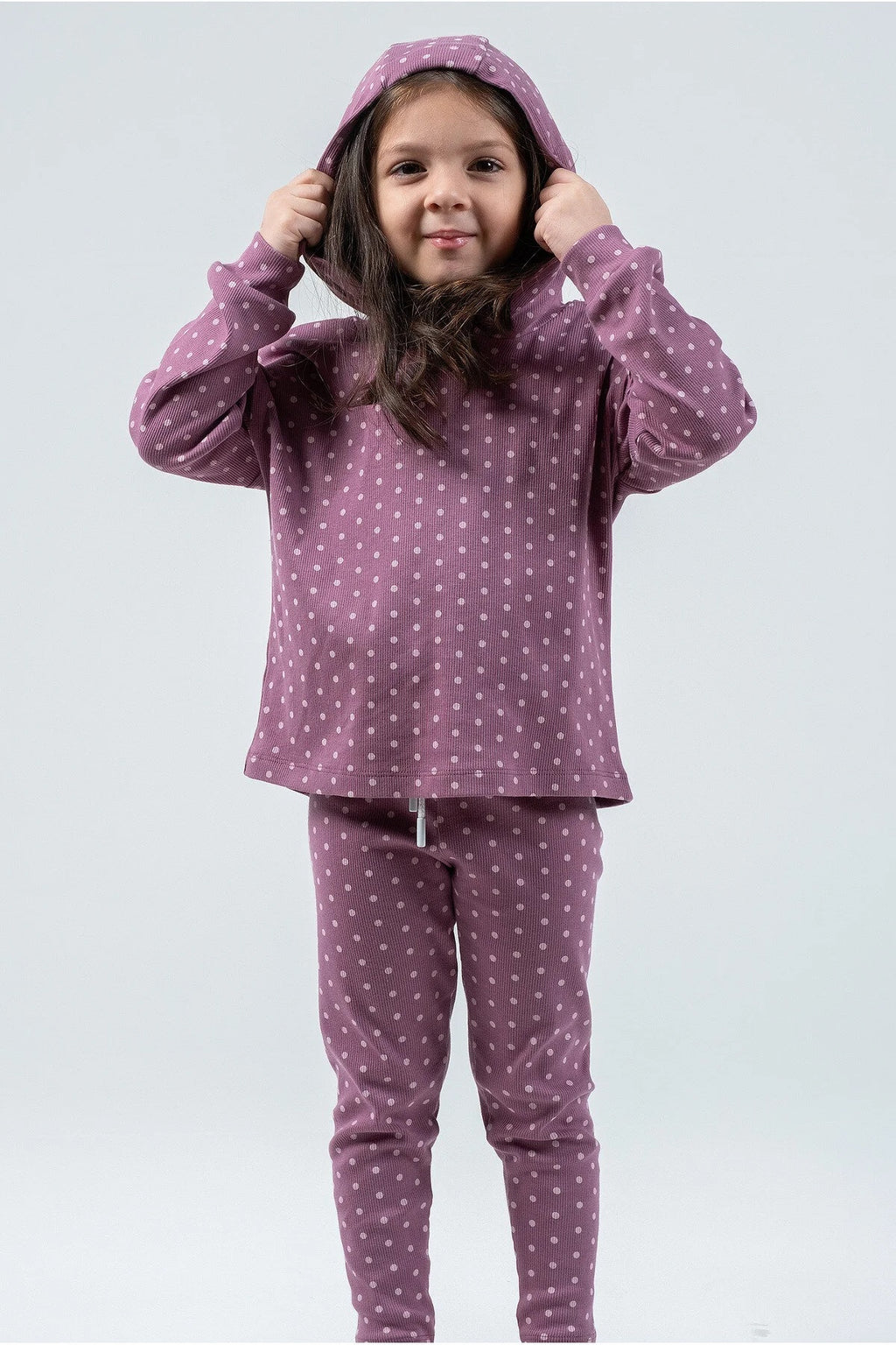 Kız Çocuk Puantiyeli Kapüşonlu Takım – 3 Renk Seçeneği