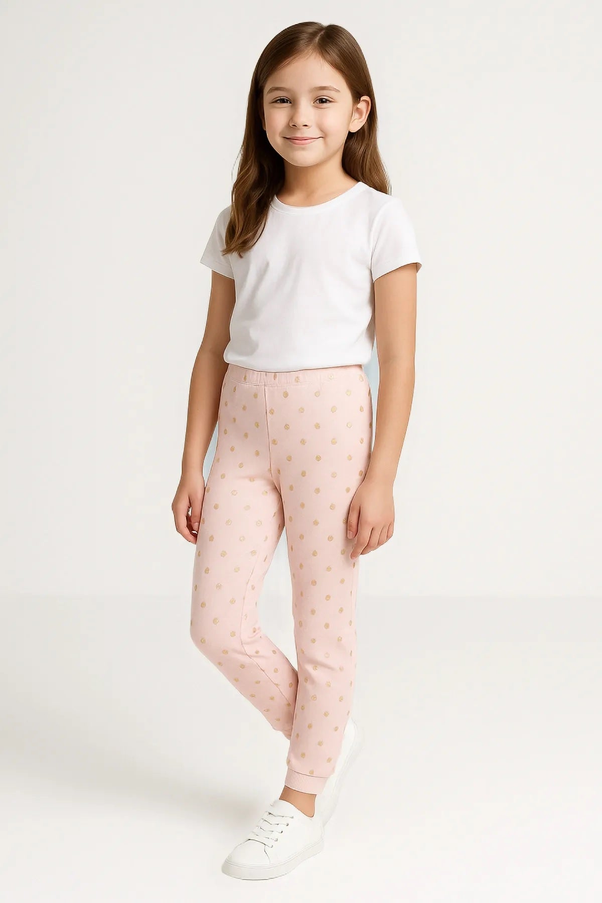 Kız Çocuk %100 Pamuk Puantiyeli Pantolon – Somon | Rahat & Modern Kesim