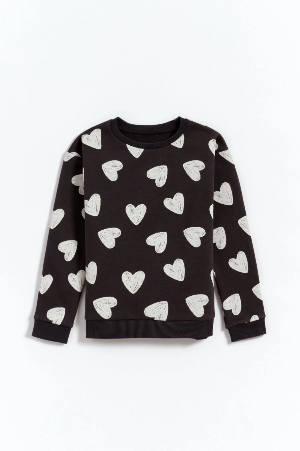 Kız Çocuk %100 Pamuk Kalp Baskılı Sweatshirt – Lila & Koyu Gri