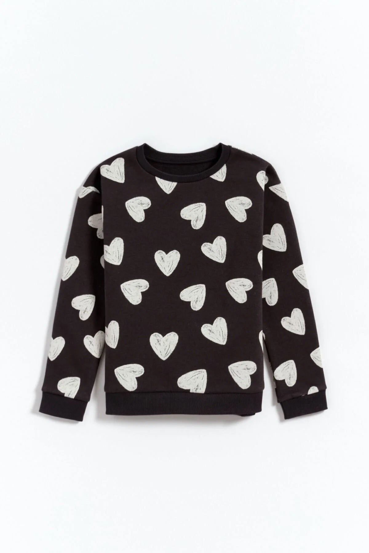 Kız Çocuk %100 Pamuk Kalp Baskılı Sweatshirt – Lila & Koyu Gri