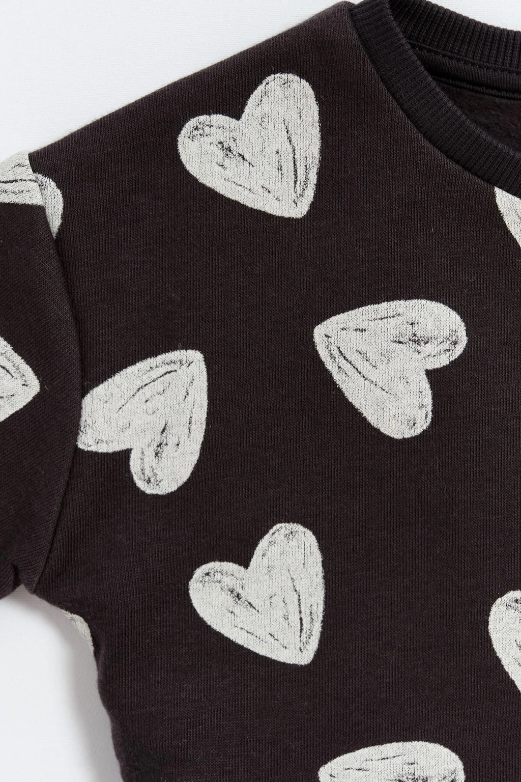 Kız Çocuk %100 Pamuk Kalp Baskılı Sweatshirt – Lila & Koyu Gri