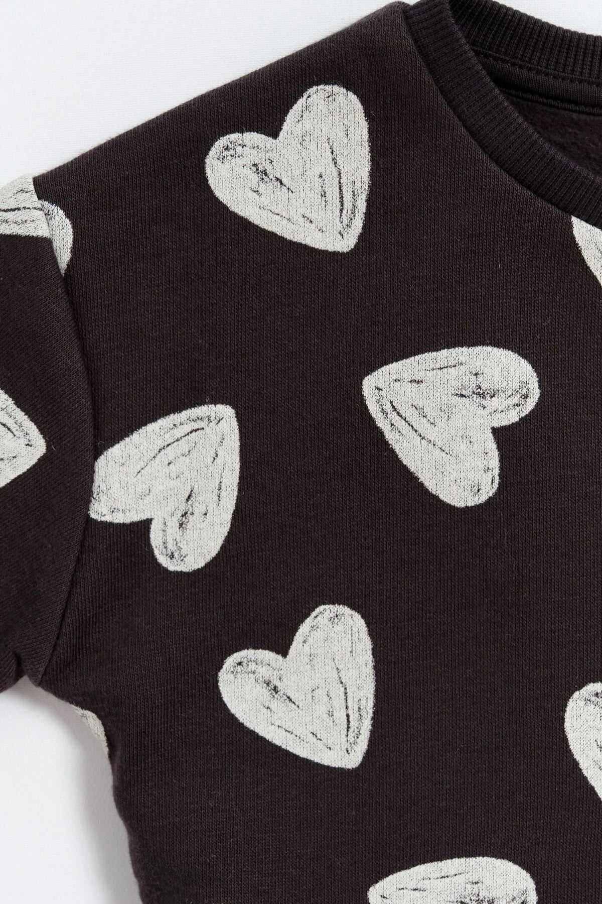 Kız Çocuk %100 Pamuk Kalp Baskılı Sweatshirt – Lila & Koyu Gri