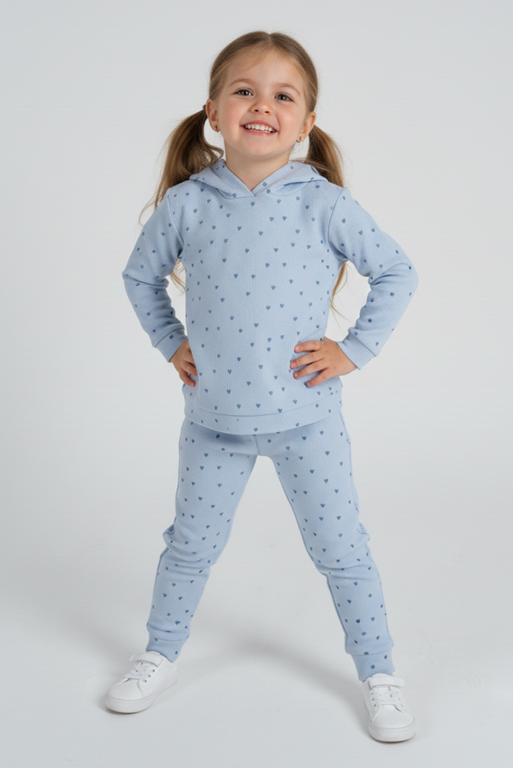 Kız Çocuk Puantiyeli Kapüşonlu Takım – 3 Renk Seçeneği