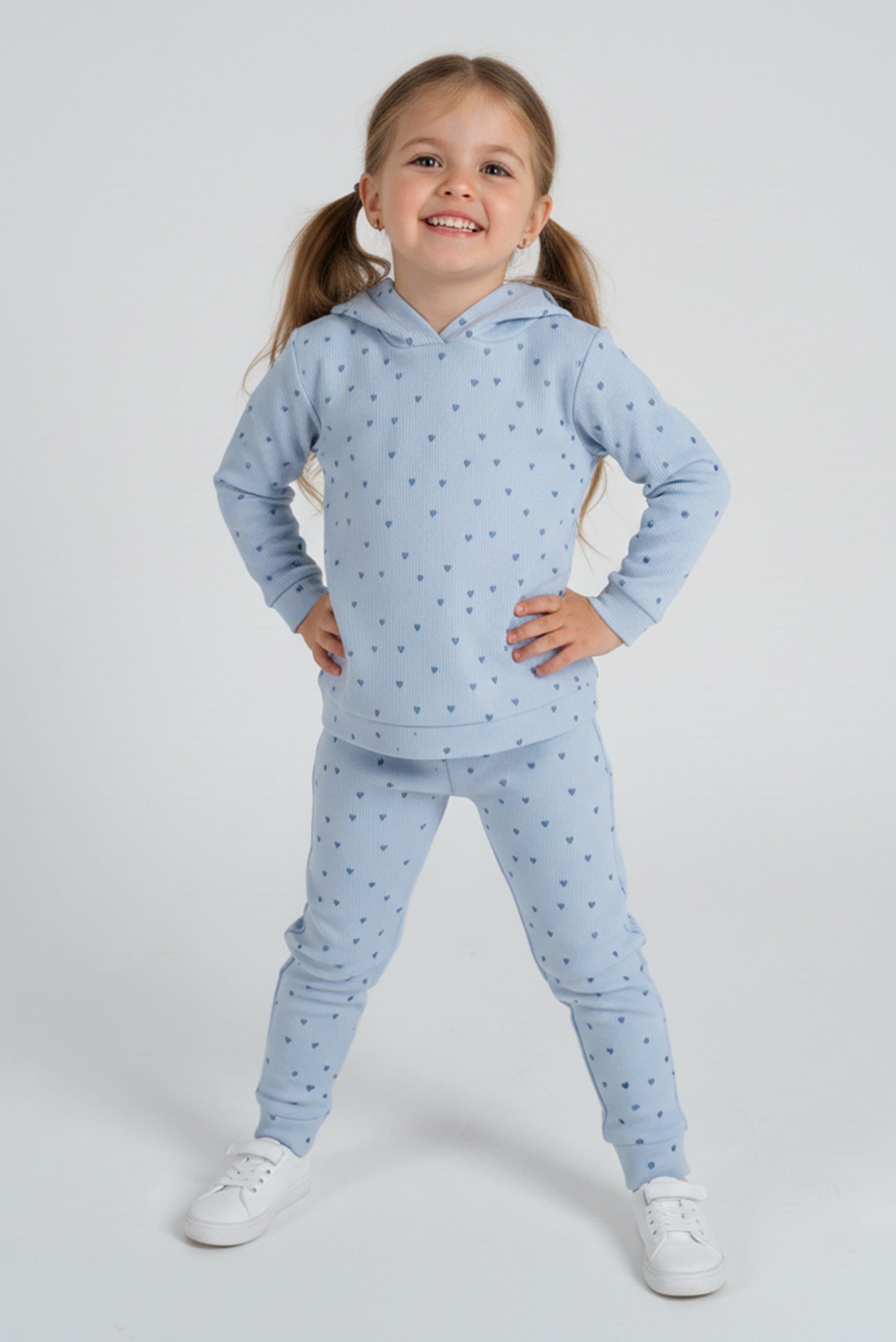 Kız Çocuk Puantiyeli Kapüşonlu Takım – 3 Renk Seçeneği