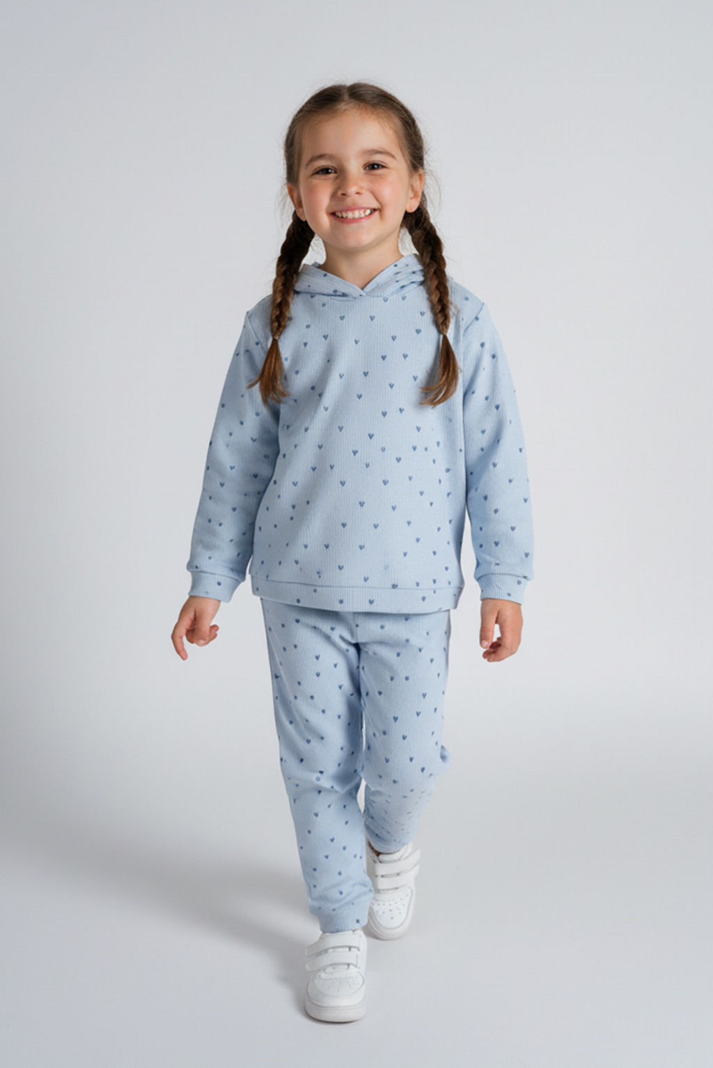 Kız Çocuk Puantiyeli Kapüşonlu Takım – 3 Renk Seçeneği