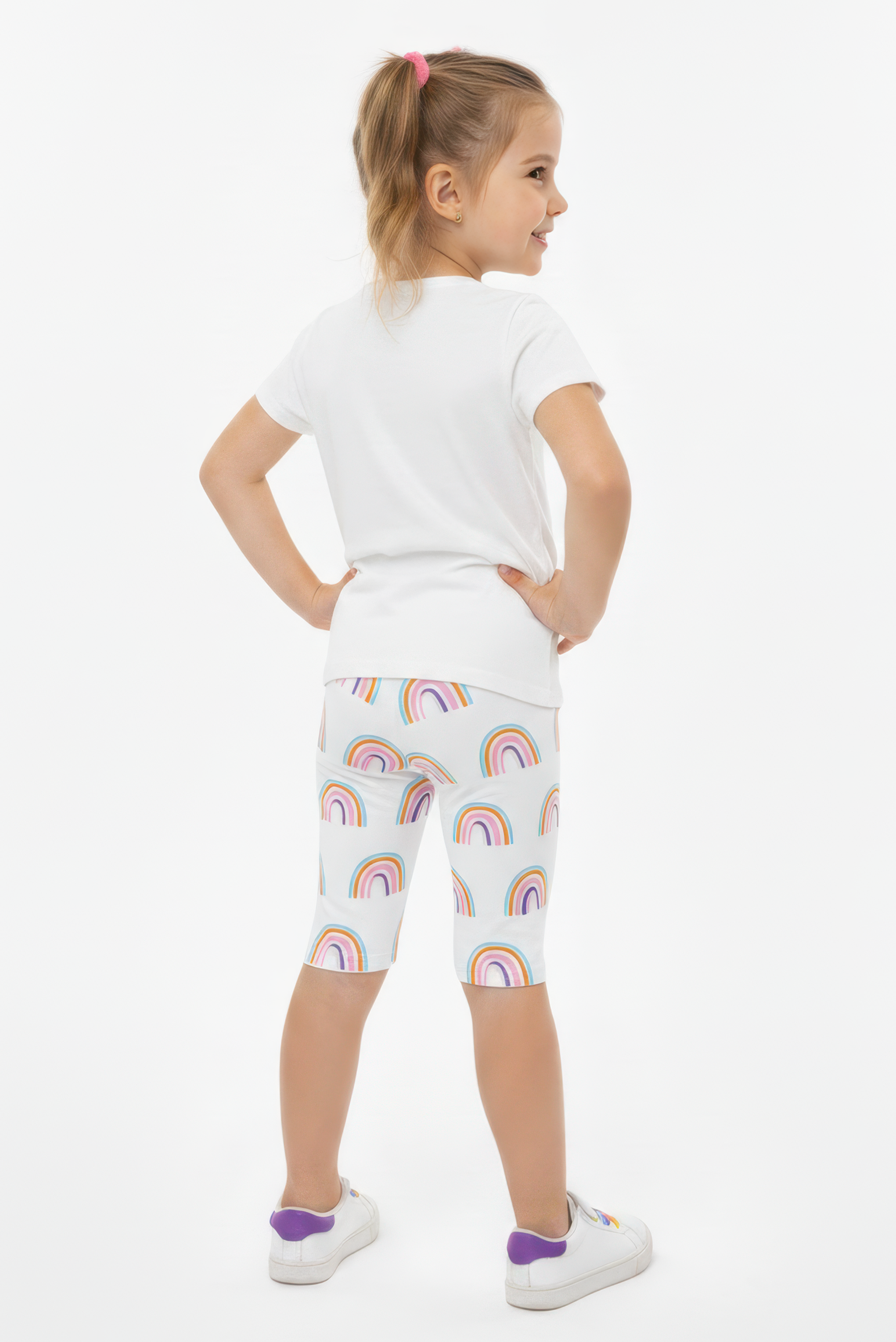 Kız Çocuk Gökkuşağı Desenli Pamuklu Şort